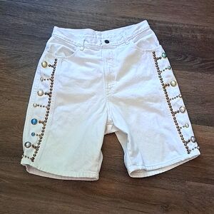 Vintage White Studded Denim Shorts